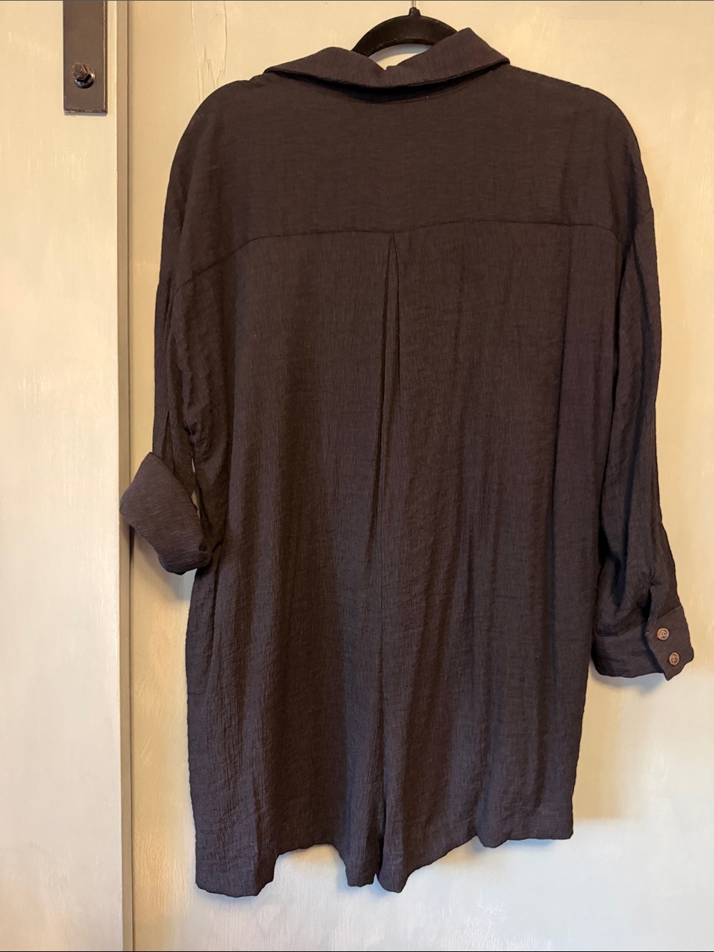 Button-Front Collared Romper - Black - Picture 3 of 4